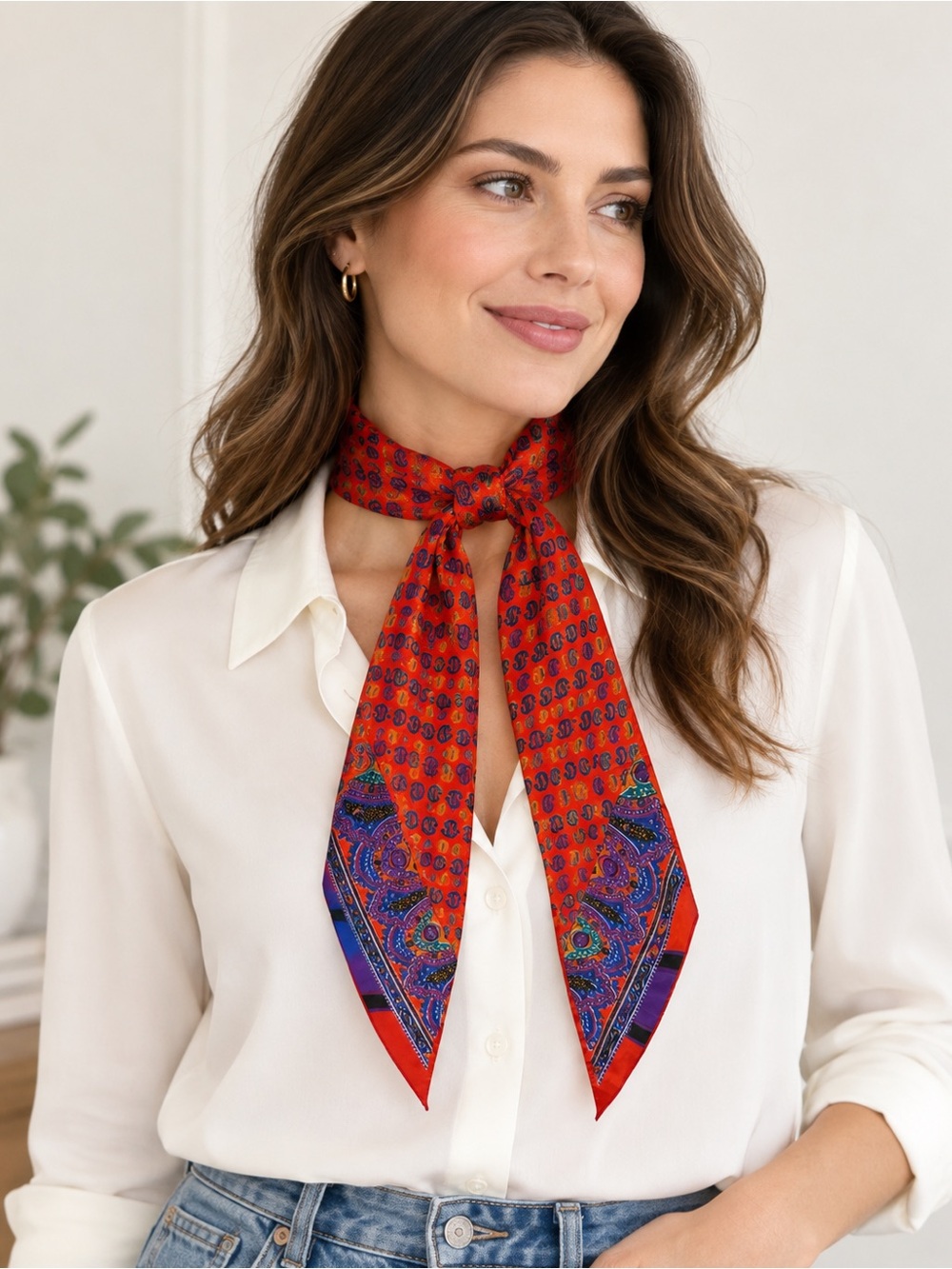 Retro Red Paisley Neck Scarf - Women Accessories Boho Festival Handbag